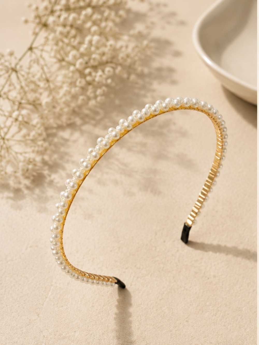 Gold Pearl-Trim Metal Headband